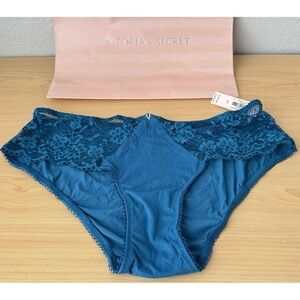 NEW VS‎ Victoria's Secret Lace Front Hiphugger Hipster Panty Size Small Blue